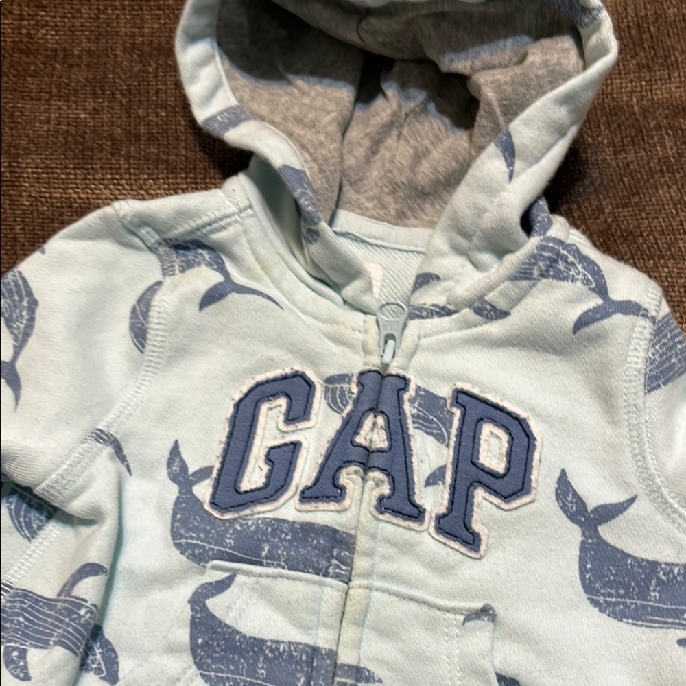 Baby GAP Blue Striped Onesie & Whale Print Cozy Hoodie- Size 0-3 Months - Picture 3 of 6